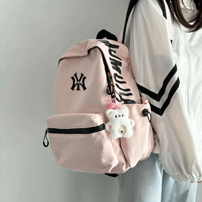 轻便纯色双肩包女韩版百搭书包大容量初中生大学生电脑背包