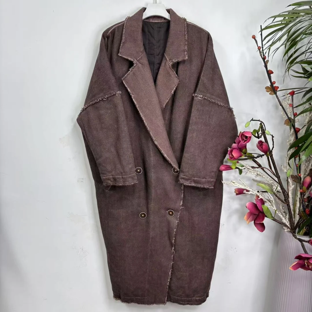 花璟原创设计复古炒色做旧盘扣西装领夹棉棉服（衣长120胸围146）