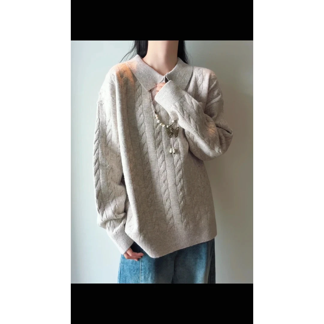 慵懒风V领针织衫毛衣男秋季韩系松弛感套头衫老钱风高级感polo衫