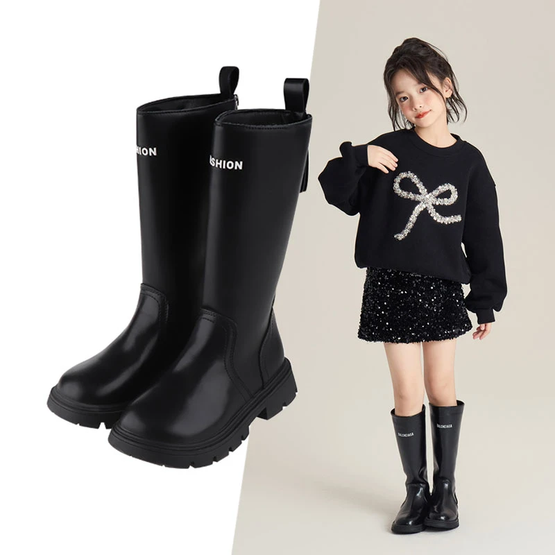 女童长靴子2025新款秋冬皮靴软底高筒马丁靴儿童韩版公主骑士单靴