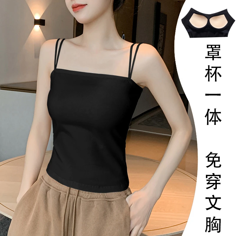 拉夏贝尔吊带背心女2025春夏打底内搭设计感美背黑色显瘦时尚设计