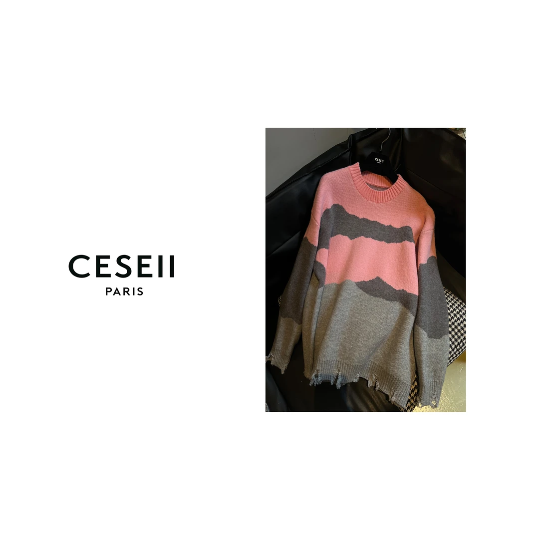 【XJ1113】CESEII秋季新款时尚撞色毛衣套头衫