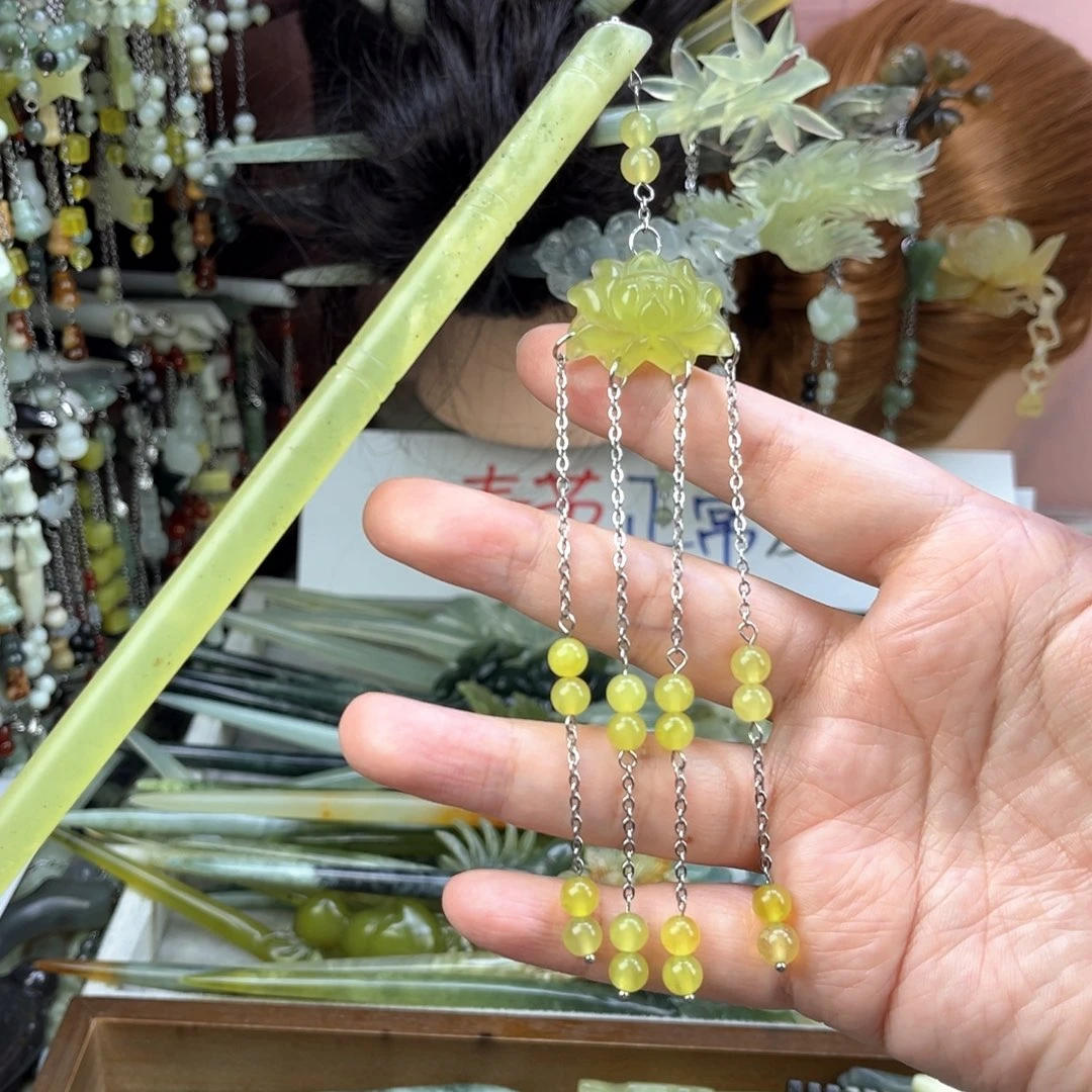 蛇纹石玉发饰未镶嵌长度21厘米左右