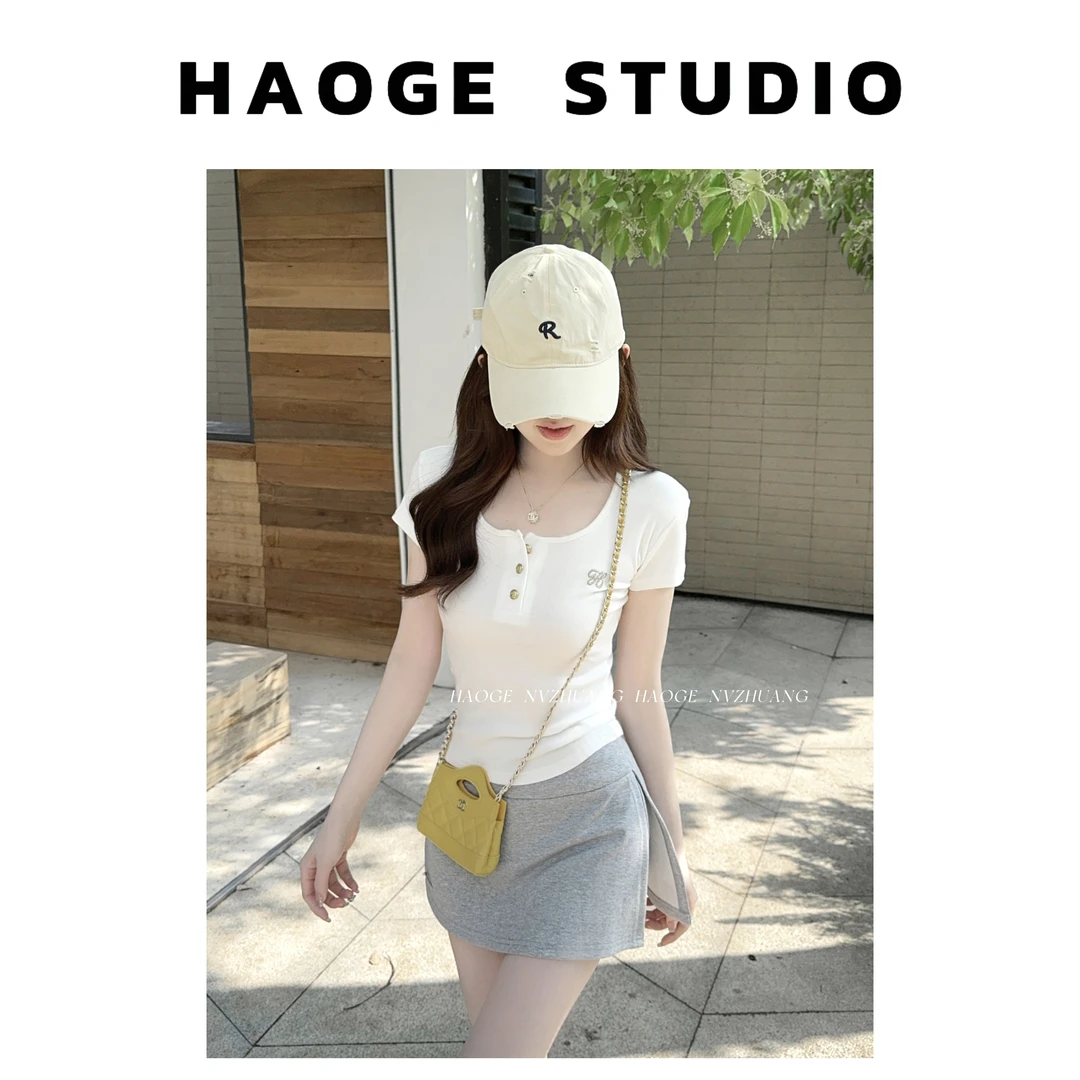 浩哥严选●薄荷少女T恤预C5TX4123A显瘦小众设计感时尚纯欲辣妹款