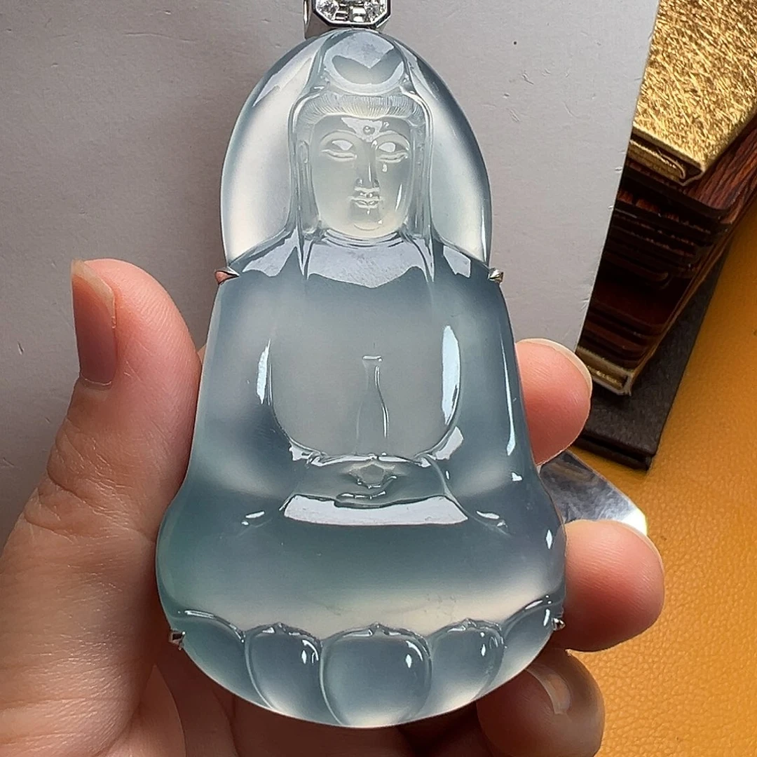 翡翠18K金镶嵌颈饰七**开高冰素衣观音