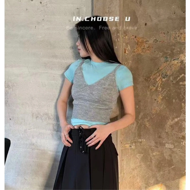 【清】逸语IN choose u笑笑家2024叠穿V领针织背心吊带衫女85305