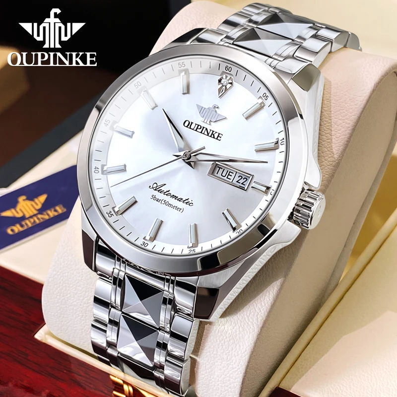 瑞士欧品客名表正品手表男机械表全自动进口机芯夜光真钻高档男表