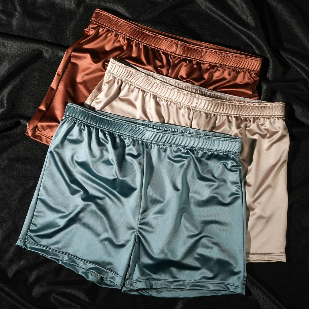 男士轻奢高级缎面阿罗裤短裤凉感宽松透气时尚舒适家居大码四角裤