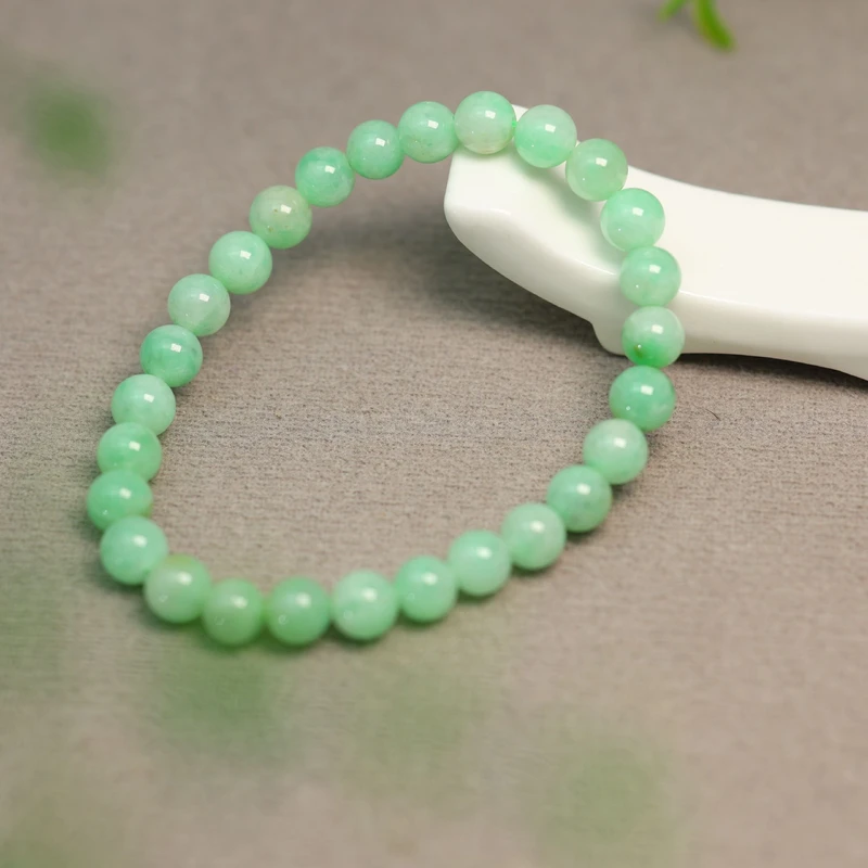 #J296冰糯种满色阳绿天然A货翡翠素面圆珠子手串手链
