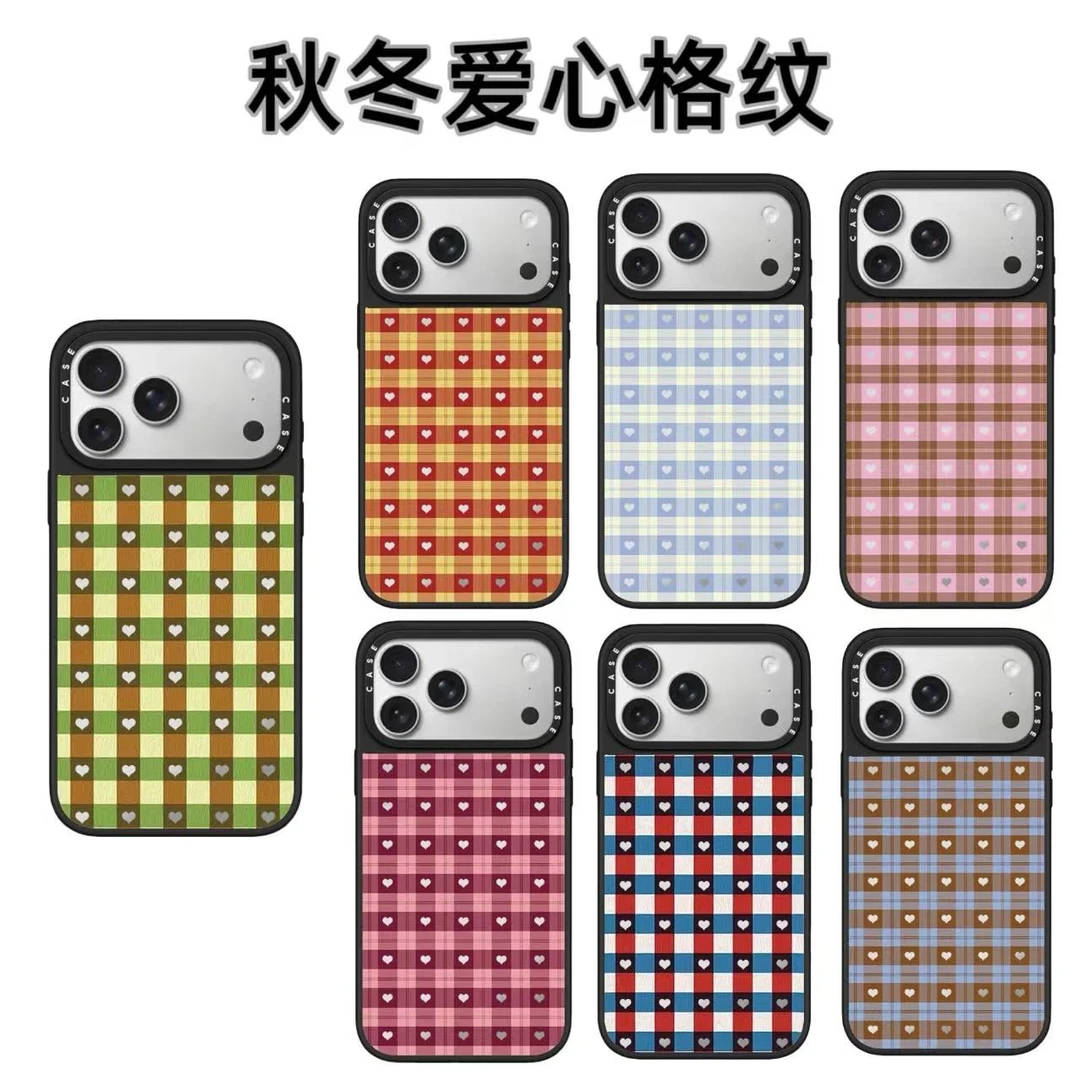 秋冬复古格纹爱心系列适用苹果17/16/15/14系列磁吸防摔手机壳