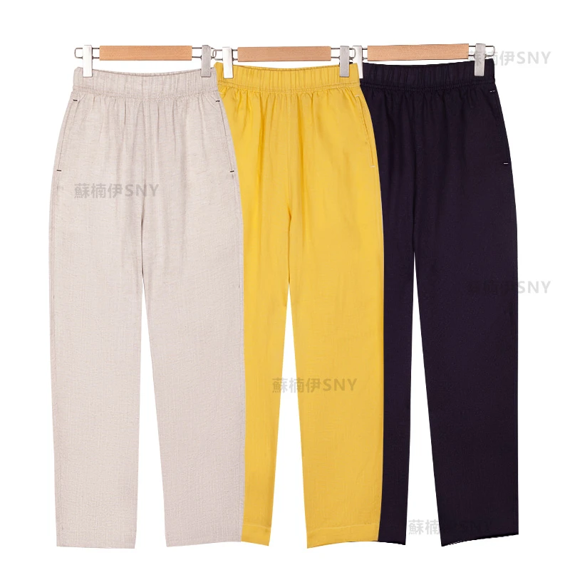 夏季天丝亚麻九分裤薄款哈伦裤宽松休闲女裤水洗亚麻哈伦女裤8305