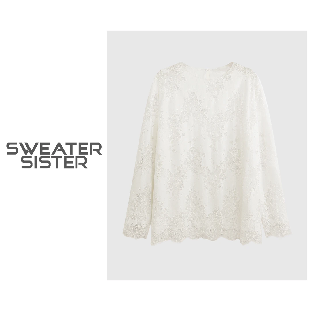 法式圆领长袖上衣时尚套头蕾丝衫女515-02026