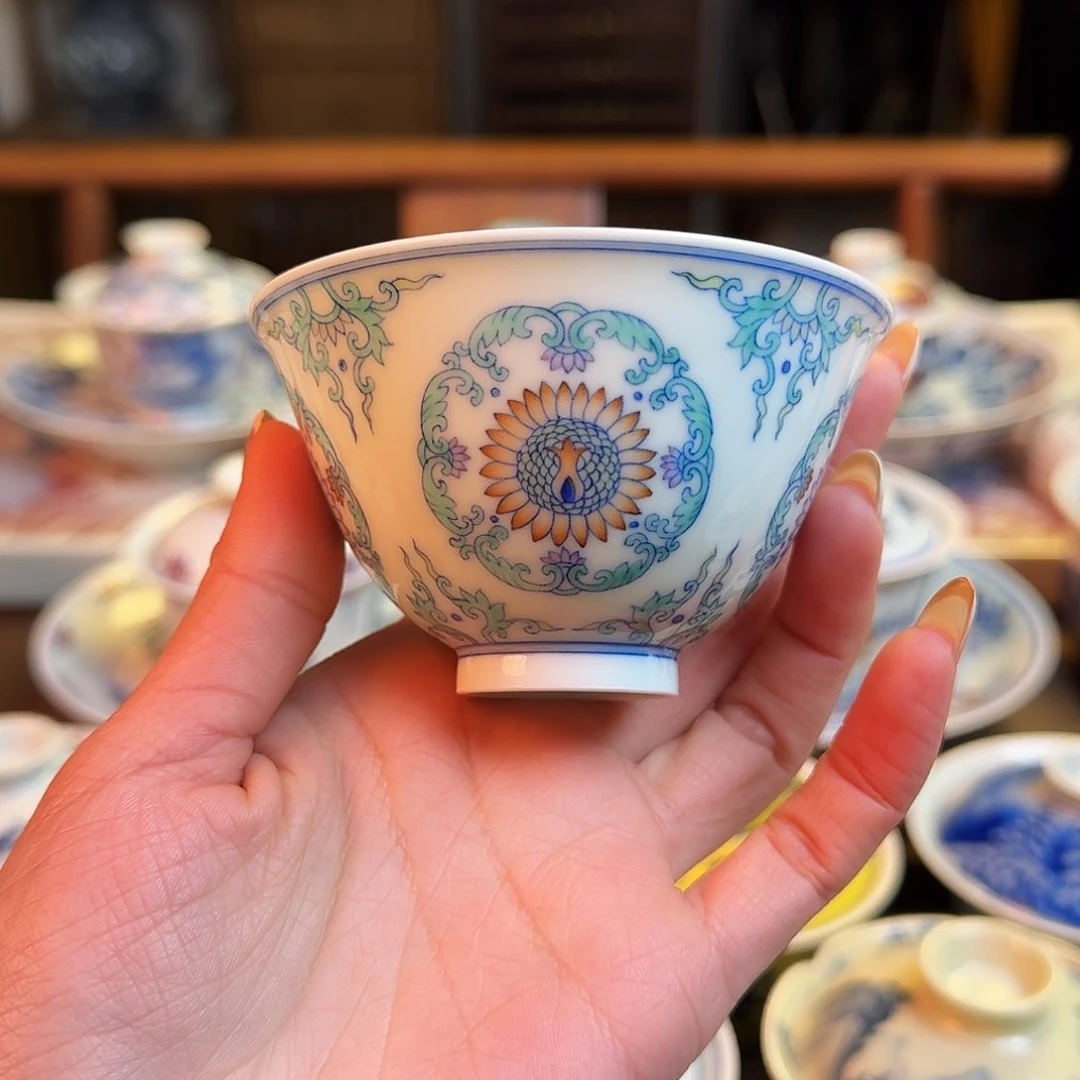 杯重工斗彩团太阳杯纯手绘