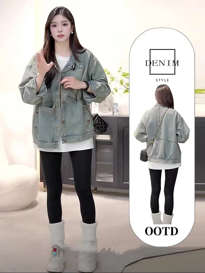 复古牛仔外套女早春2025新款港风高级感小个子大口袋宽松夹克上衣
