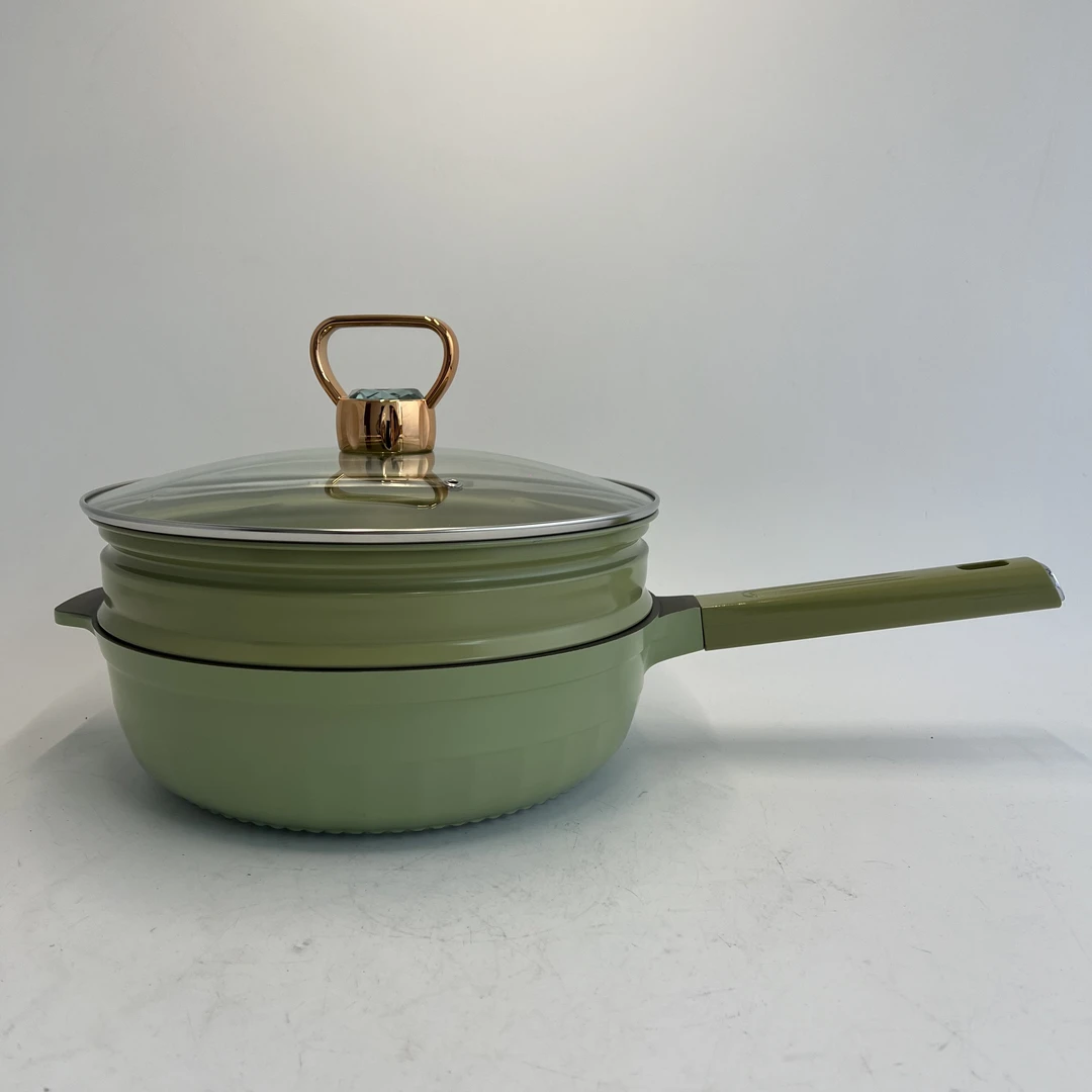 28cm有钛防溢炒锅不粘锅钛金炒锅带蒸屉【K97】