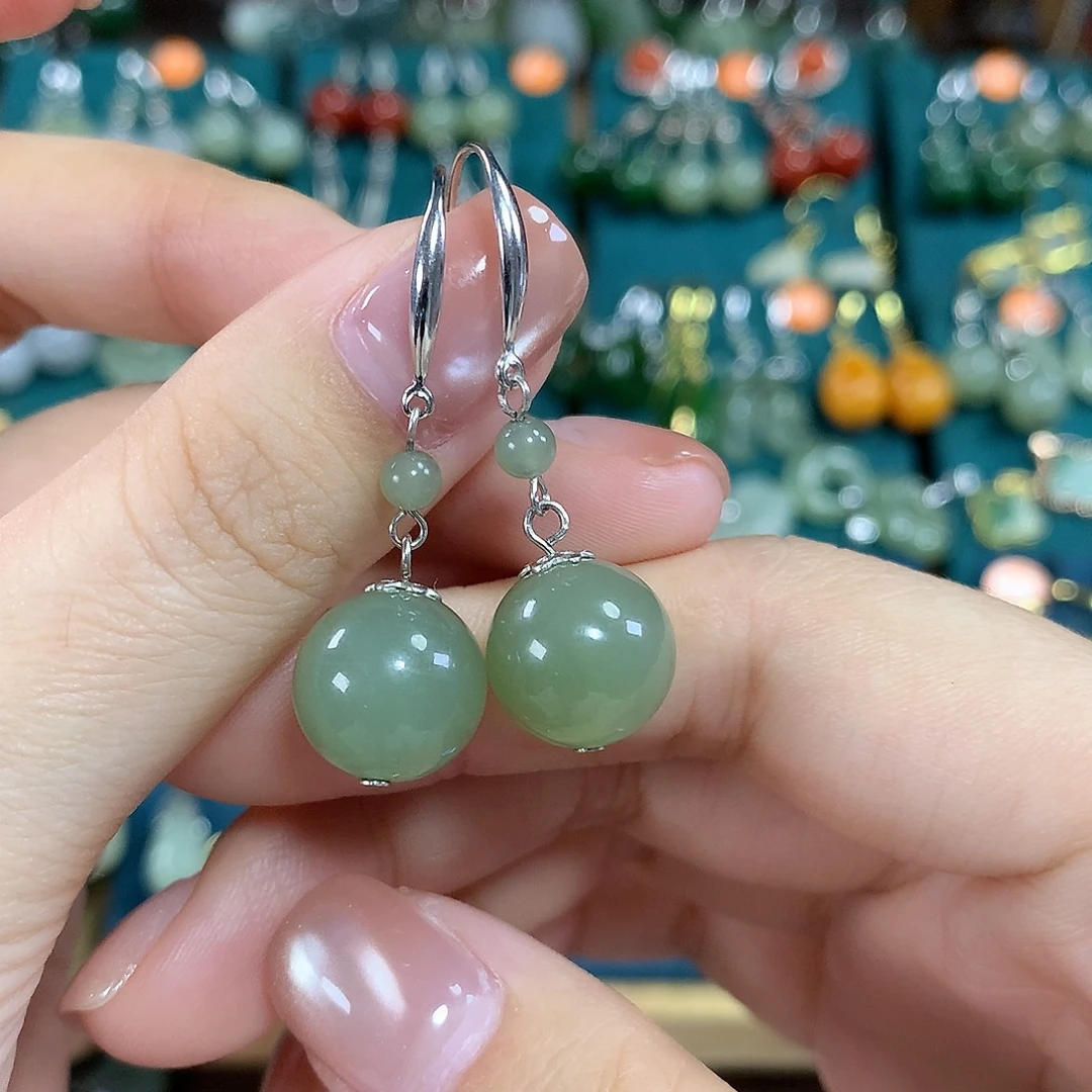 和田玉银S925镶嵌耳饰卡12左右