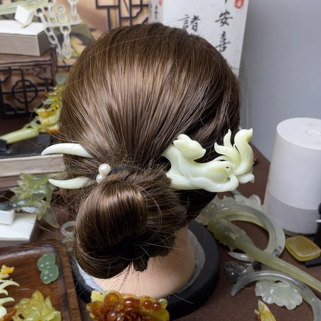 岫玉发饰未镶嵌啦*丫