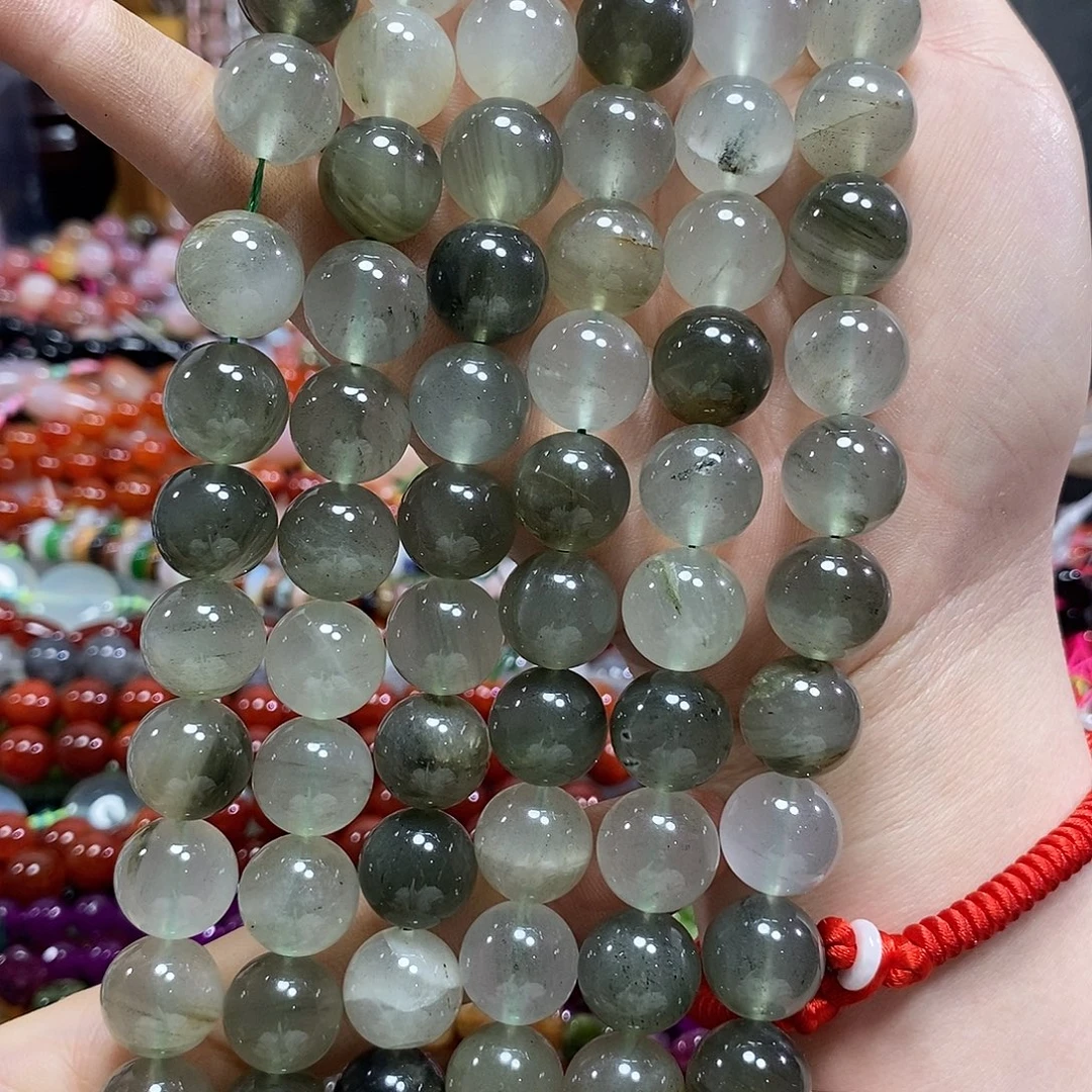 玛瑙/玉髓未镶嵌珠宝半成品绿云雾水晶一条卡14mm