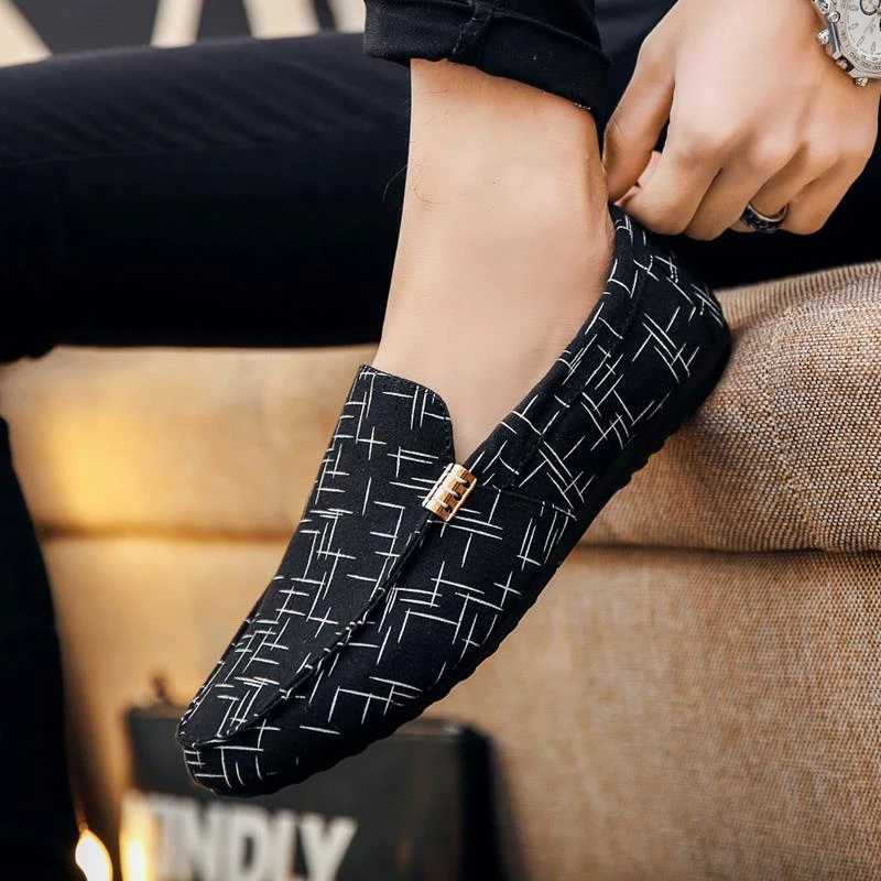 夏季黑色豆豆鞋男软底休闲开车套脚懒人鞋一脚蹬透气老北京布鞋子