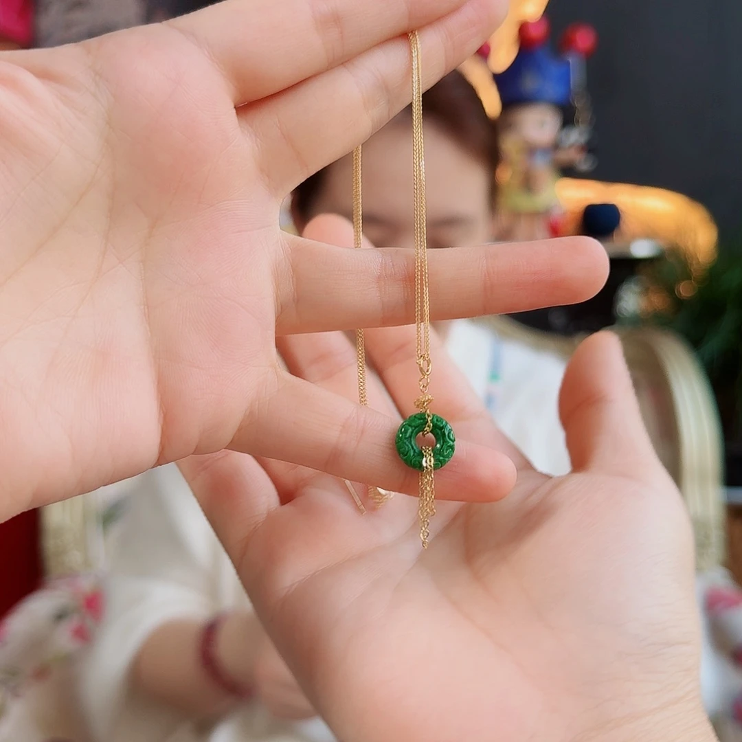 翡翠18K金镶嵌吊坠(不含链)赠银链