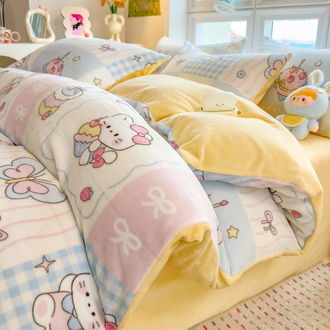 a类牛奶绒床上四件套法兰珊瑚绒双面加绒被套床单人三件套冬天款3