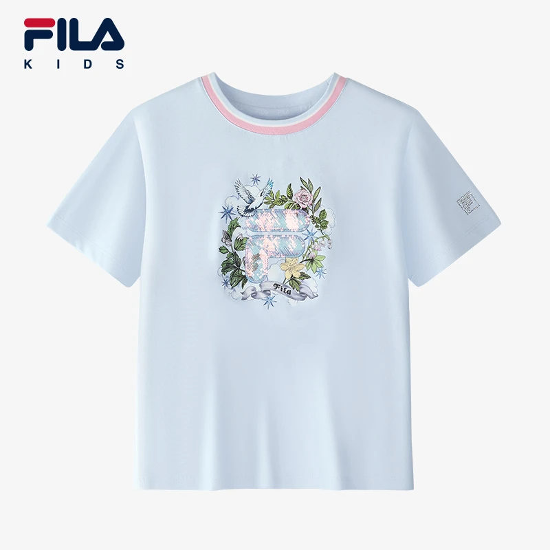 FILA KIDS斐乐女大童短袖T恤2025春季儿童宽松上衣K12G512101F