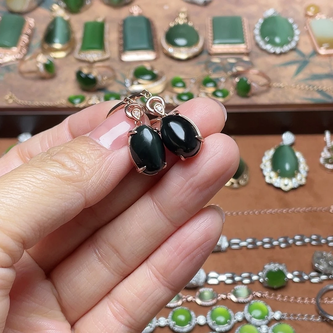 和田玉（碧玉）银S925镶嵌吊坠(不含链)
