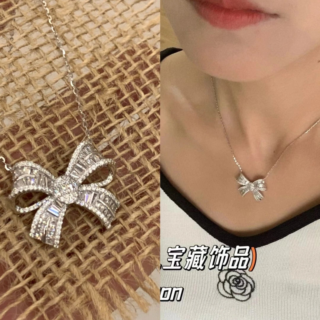 坠链均925银合成锆石 CHANGE x 蝴蝶结 项链巨闪蝴蝶结主X156