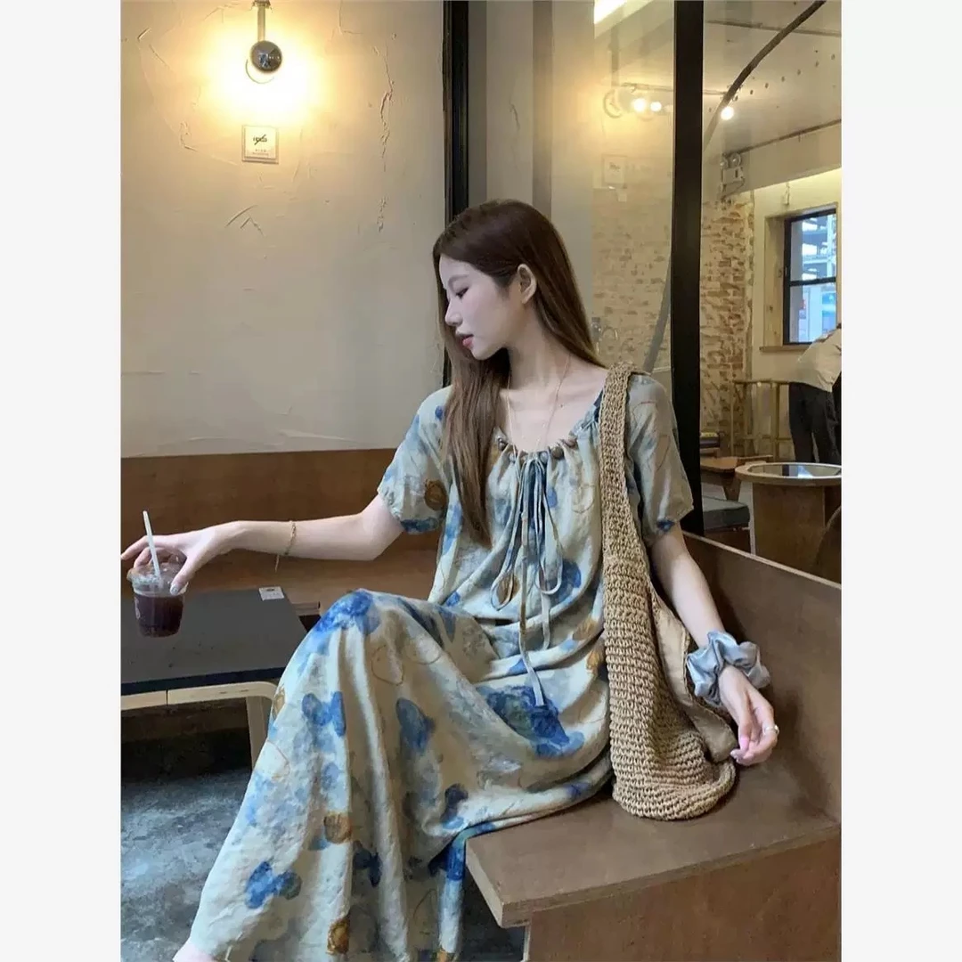 【禅月无声】300斤大码女装气质遮肉亲肤连衣裙收腰显瘦2025夏新款