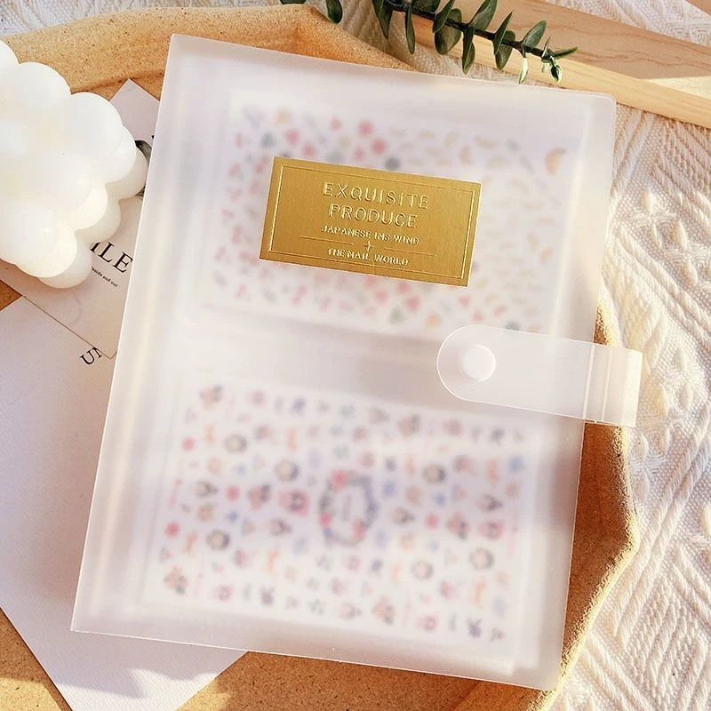 大容量美甲贴纸册收纳册子ins磨砂烫金指甲贴花展示相册防尘按扣