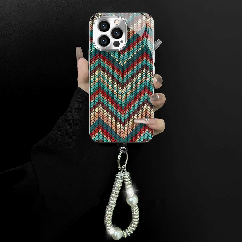 电镀玻璃适用苹果/oppo/华为/vivo/小米高级感编织图文创意手机壳