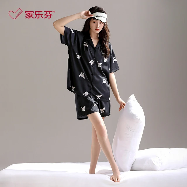 家乐芬睡衣女士夏季丝绸冰丝短袖短裤仿真丝质家居服夏天夏款装