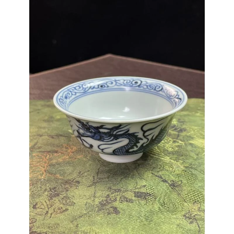 景德镇釉下彩青花手工手绘陶瓷茶杯角龙80ml