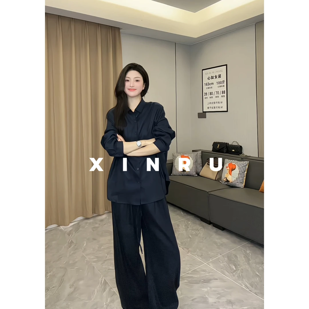 【XINRU心如】100%亚麻套装老钱风绣花衬衫垂感显瘦直筒长裤66197