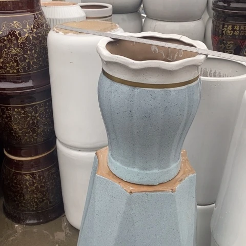 低腰花口金边蓝南瓜中号 口26/33