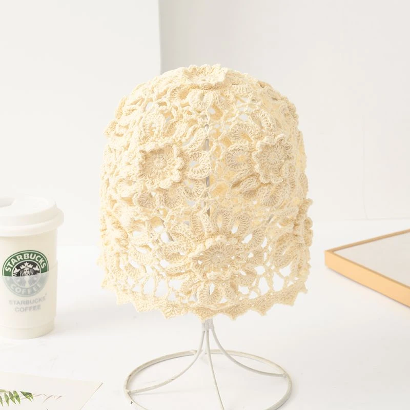 田园风手工钩针编织镂空堆堆帽子女春夏出游海边度假高级感针织帽
