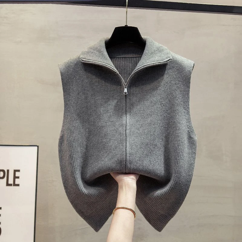 清仓捡漏~专柜尾单外贸欧货拉链马甲针织衫秋冬无袖毛衣背心女士
