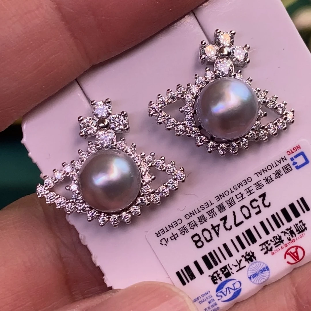银S925镶嵌耳饰海水珍珠
