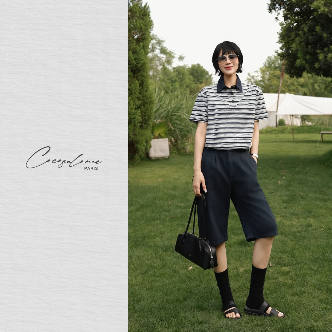 韩彬彬"软牛仔"复古夏日穿搭显瘦质感时髦松紧腰五分短裤1677-2