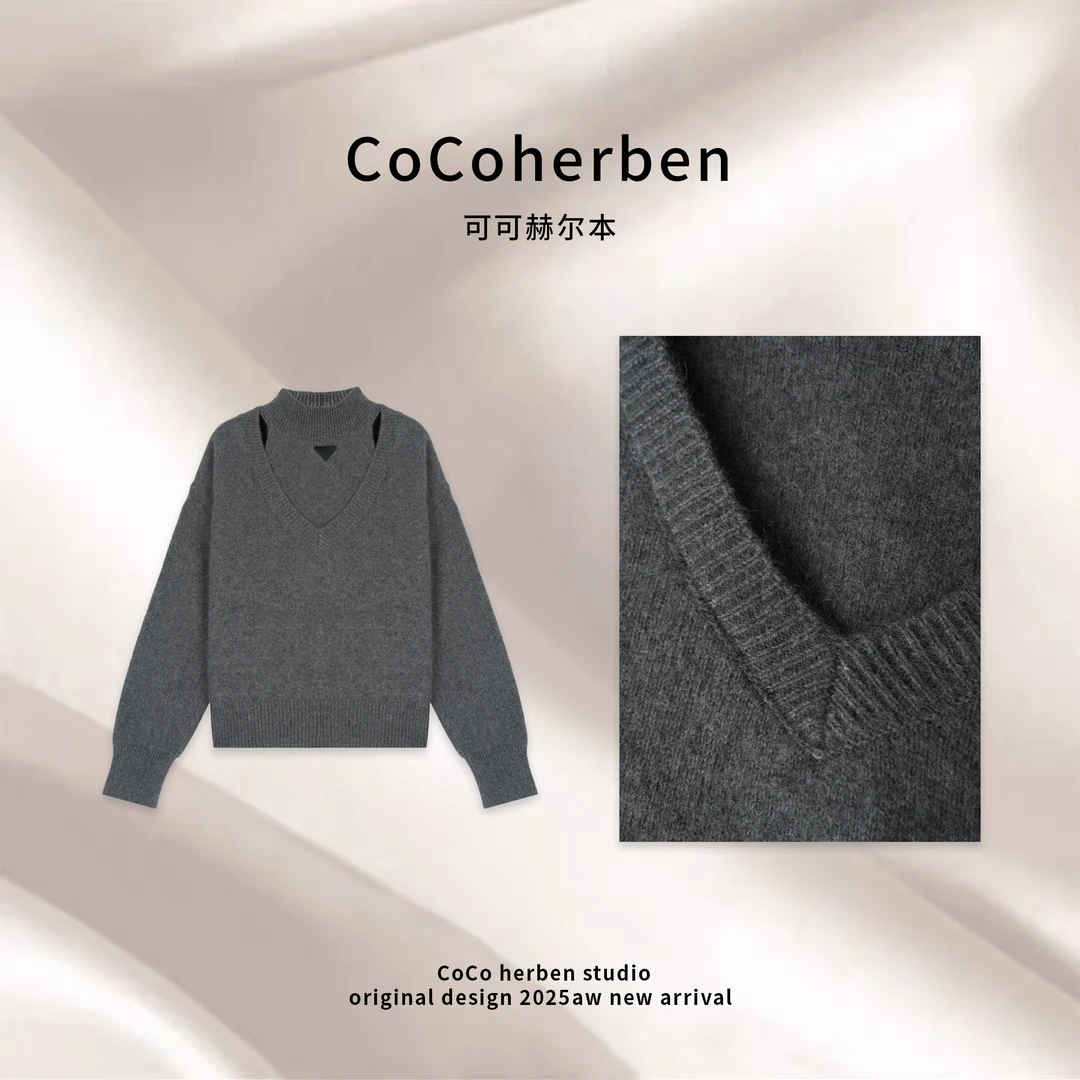 CocoHerben女毛针织衫花纱轻薄绵羊毛长款衫针织衫时尚保暖HB1245