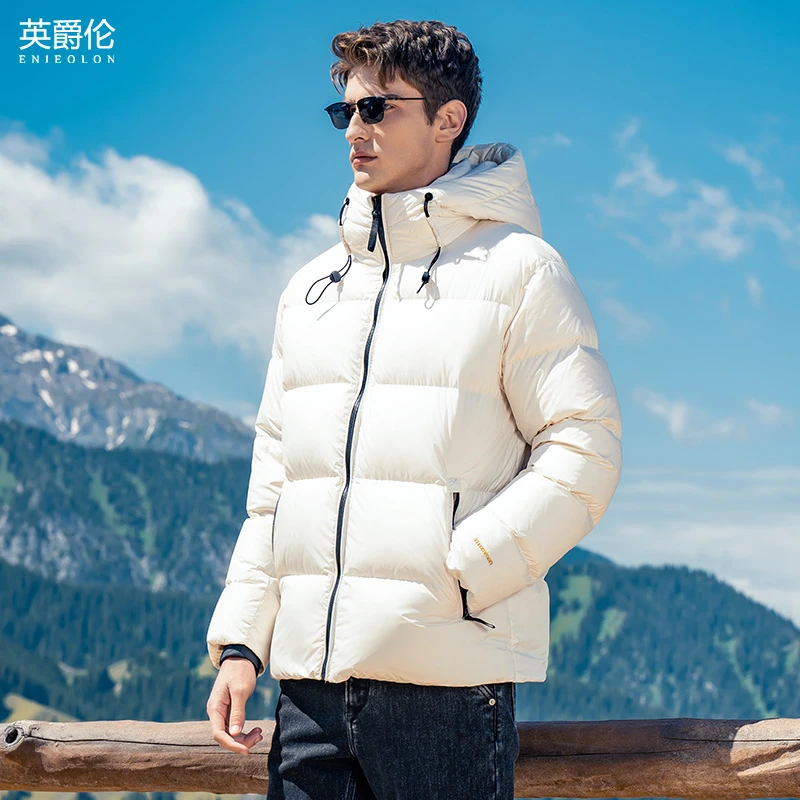 英爵伦安心绒90白鸭绒高充绒防寒男连帽羽绒服冬外套YR2663