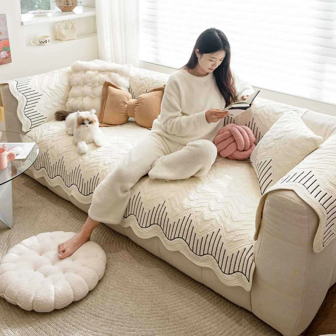 田园水洗全棉沙发垫布艺四季通用2025年新款纯棉坐垫盖布防滑奶油