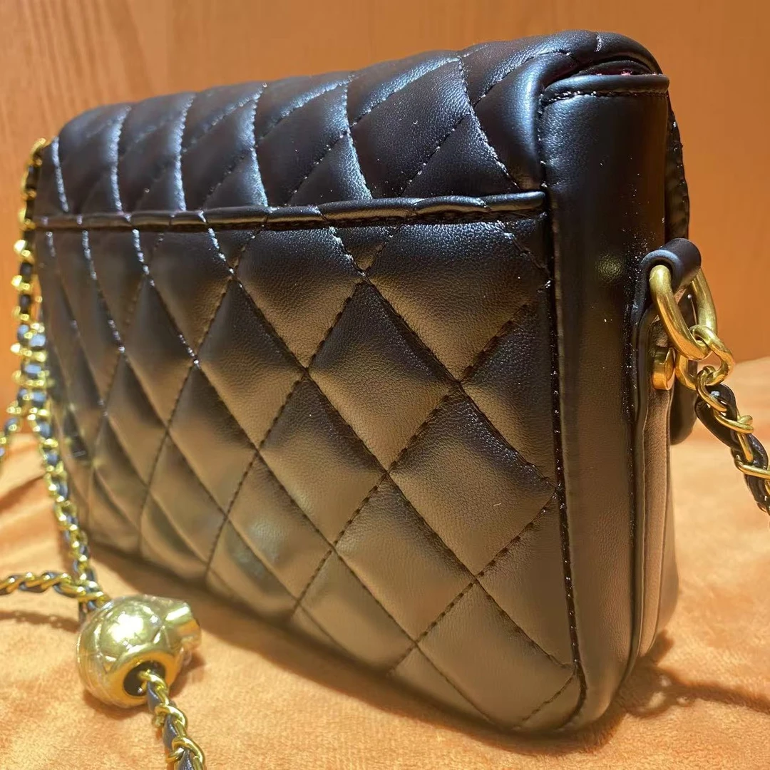 HIRMRIS手工真皮包21-551131-黑 金球菱格眼睛香