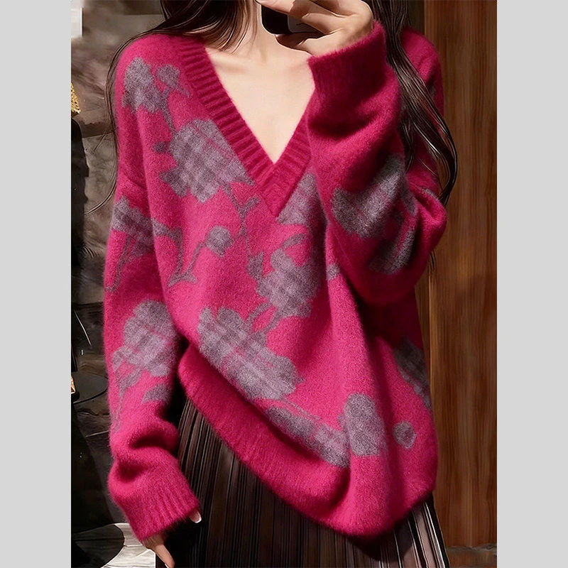 慵懒风V领针织毛衣女2025今年流行巨好看新款高级感长袖内搭上衣