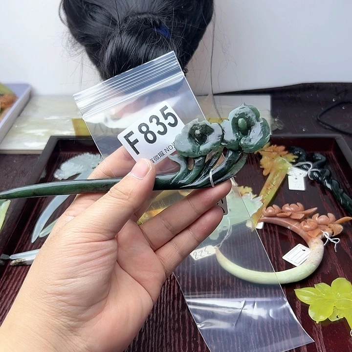 蛇纹石玉发饰合金点****6