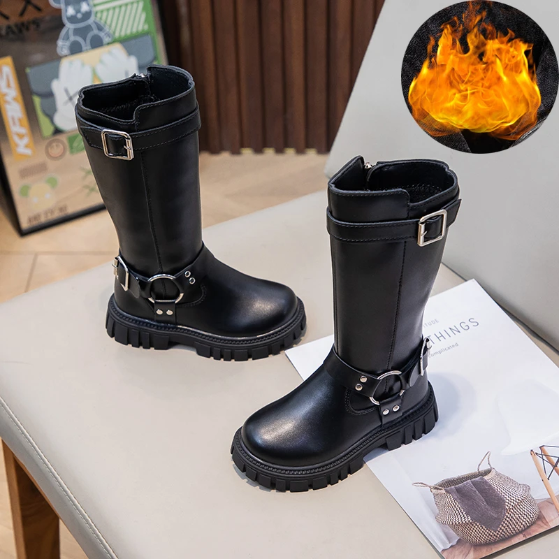 女童靴子加绒2024冬季新款儿童时装靴公主风长靴小女孩长筒靴秋冬