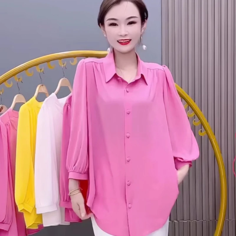 夏季衬衫女薄款中长款大码宽松上衣中老年百搭气质外搭开衫衬衣薄