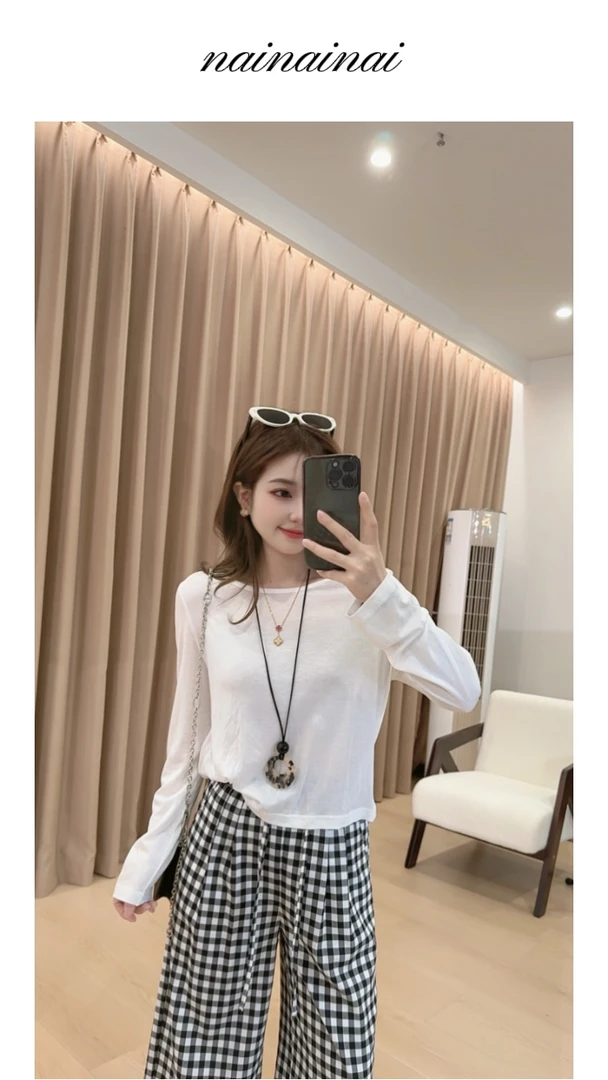 奈奈妮【艺术生】上衣T恤防晒衫女2025夏季新款休闲防晒百搭6128