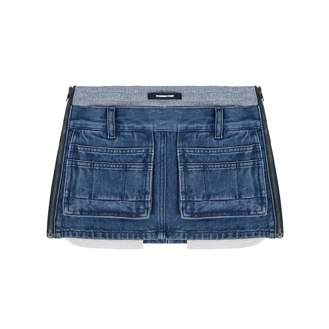 南油小众设计师新品复古甜酷辣工装牛仔短裙