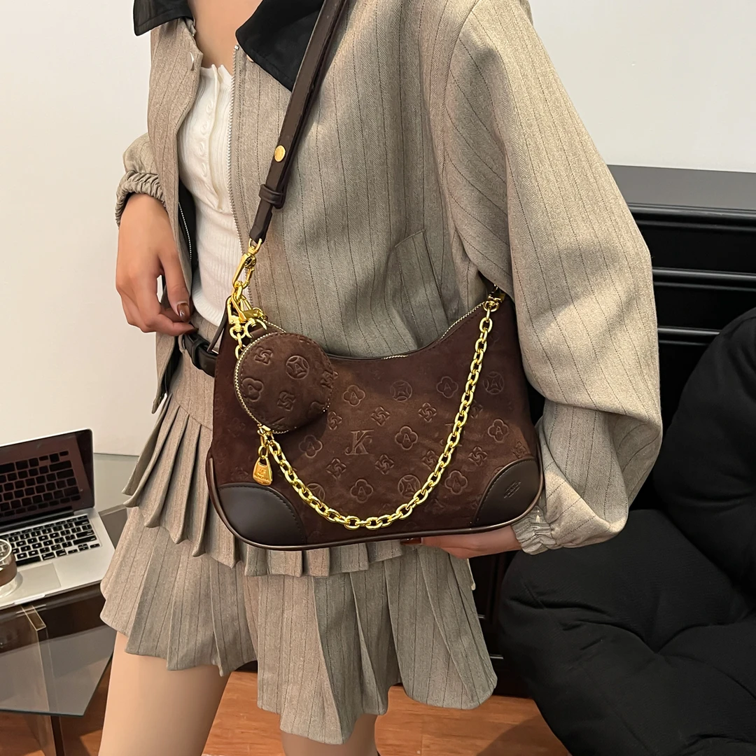 复古麂皮绒大容量通勤包包女2025秋冬新款磨砂时尚单肩斜挎托特包